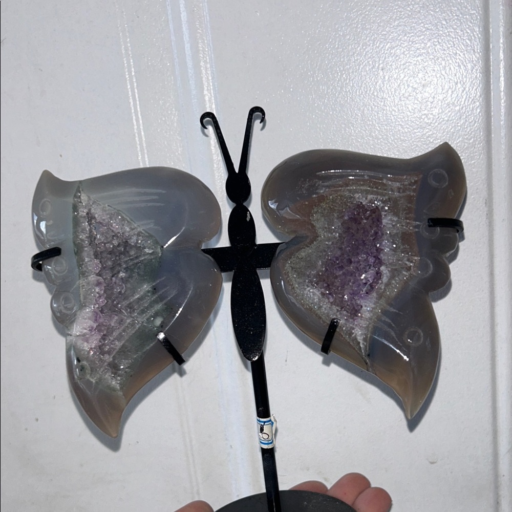 Amethyst Geode Butterfly on stand - Gray & Purple